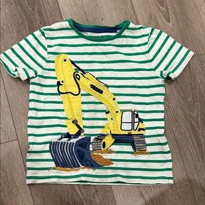 Mini Boden Green Striped Tee with Yellow Digger